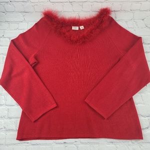 Cato Size 18/20 Boa Trimmed Sweater Top Red